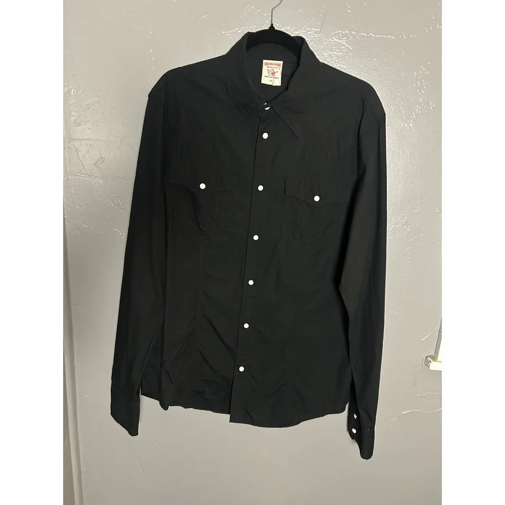 True Religion Men's Pearl Snap Black Long Sleeve League Of 56'ers Size XL‎